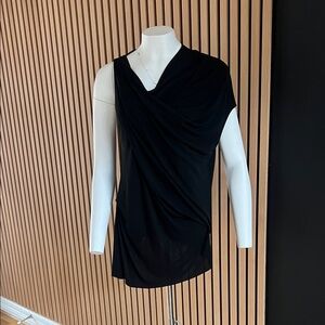 Helmut Lang Black Draped Asymmetric Sleeveless Top